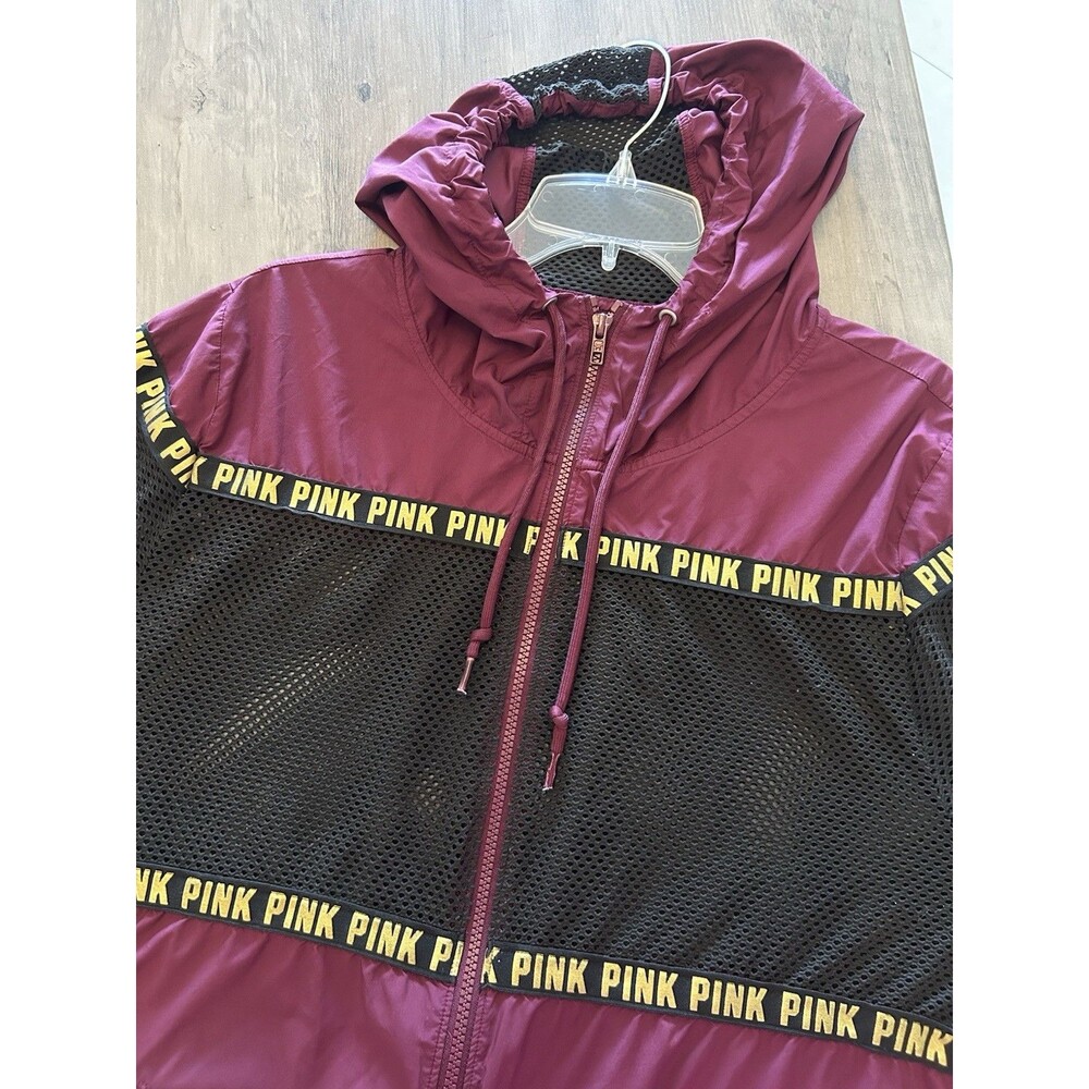 Pink Victoria’s Secret Size M/L Burgundy - Gold - Black Mesh Zip Front Jacket
